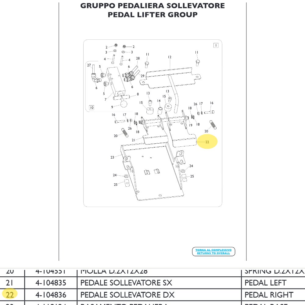 Pedal wheel lift right Mondolfo Ferro AQUILA AUDAX, TORNADO | 4-104836