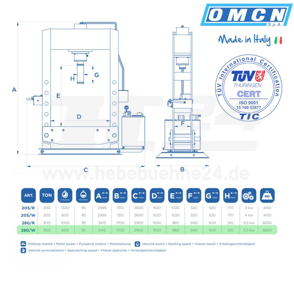 Hydraulikpresse 300t » OMCN 280/W » Elektrohydraulisch