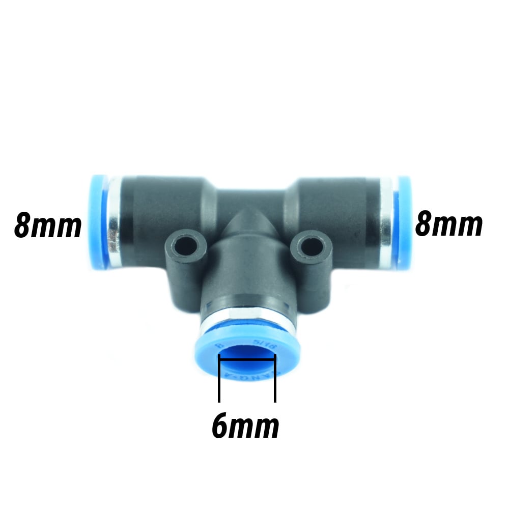 Pneumatikverbindung | T-Verbindung Ø 8 mm + 8 mm + 6 mm