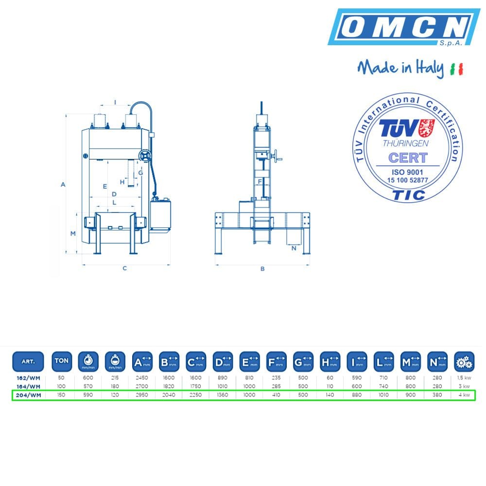 Portalpresse 150t » OMCN 204/WM » Mit beweglichem Tisch