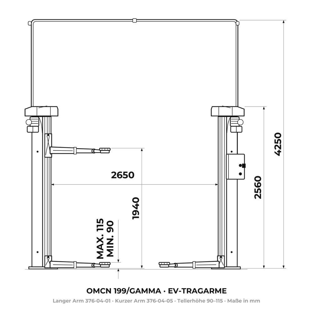 OMCN 199/GAMMA-EV | 2-Post Lift 3.5t | Articulated EV Arms