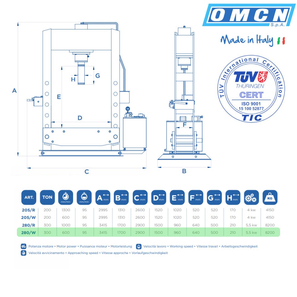 Hydraulikpresse 300t » OMCN 280/W » Elektrohydraulisch