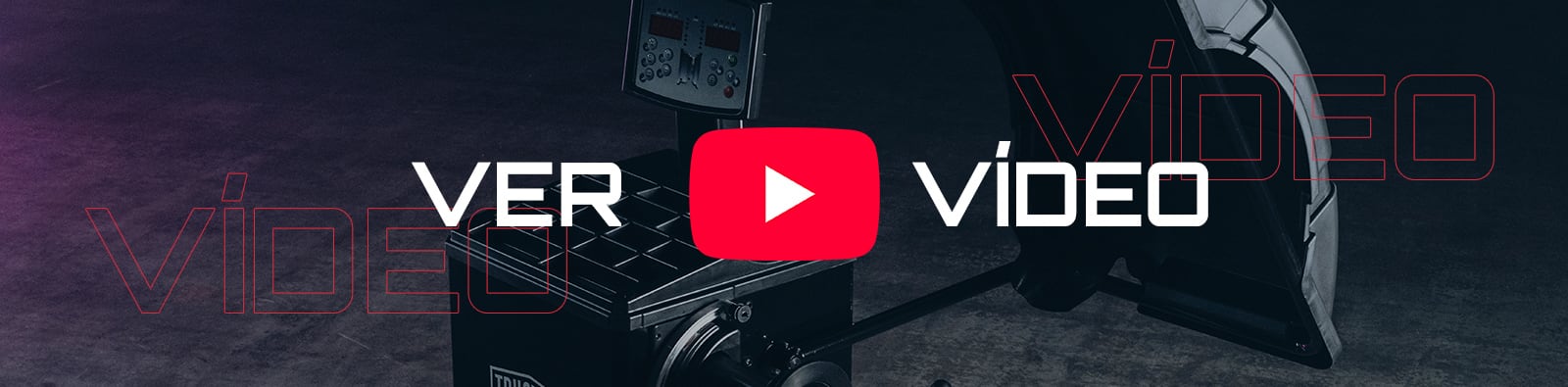 Botón de reproducción rojo de YouTube centrado entre las palabras VER y VÍDEO en blanco, sobre fondo oscuro con maquinaria automotriz y texto contorneado VIDEO en rojo a ambos lados