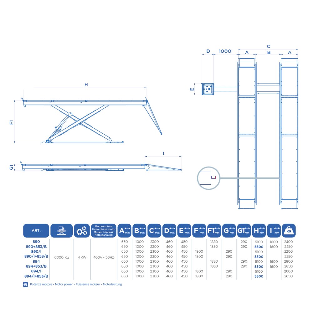 OMCN 894+853/B | Scissor Lift 6t | Flat Runways Surface 5500 mm + Wheel-Free
