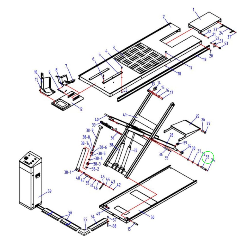 Befestigungsbolzen für Scherenmitte für TRUSTERS / REMO POWERLIFT600LL