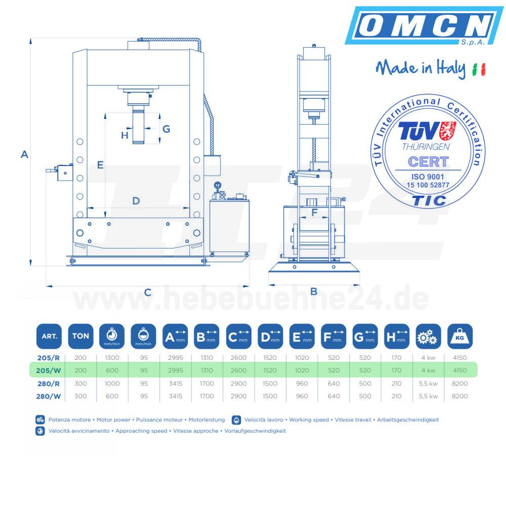 Hydraulikpresse 200t » OMCN 205/W » Elektrohydraulisch