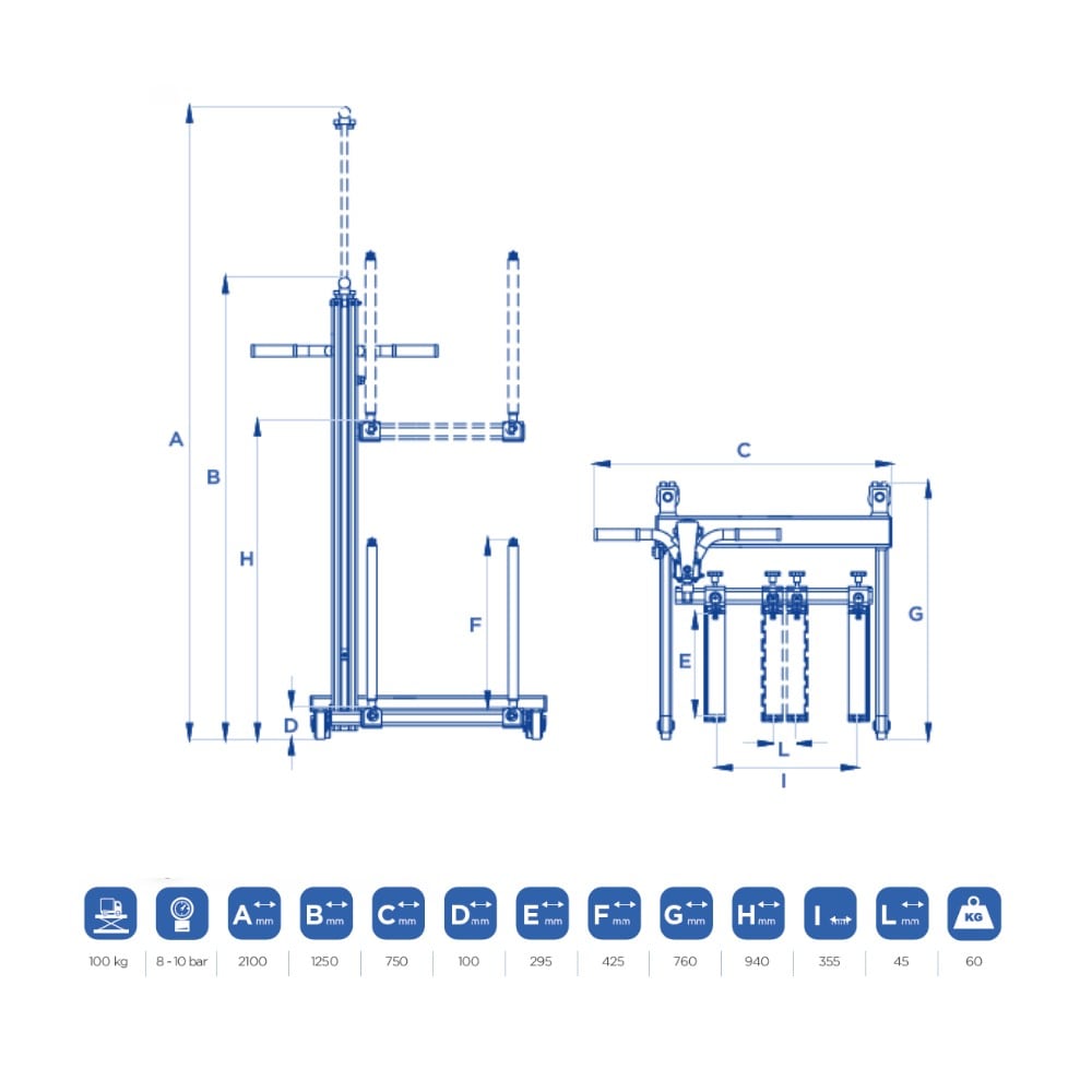 OMCN SIF/XR IP Radlift » Radmontagewagen » Tragkraft 100 kg