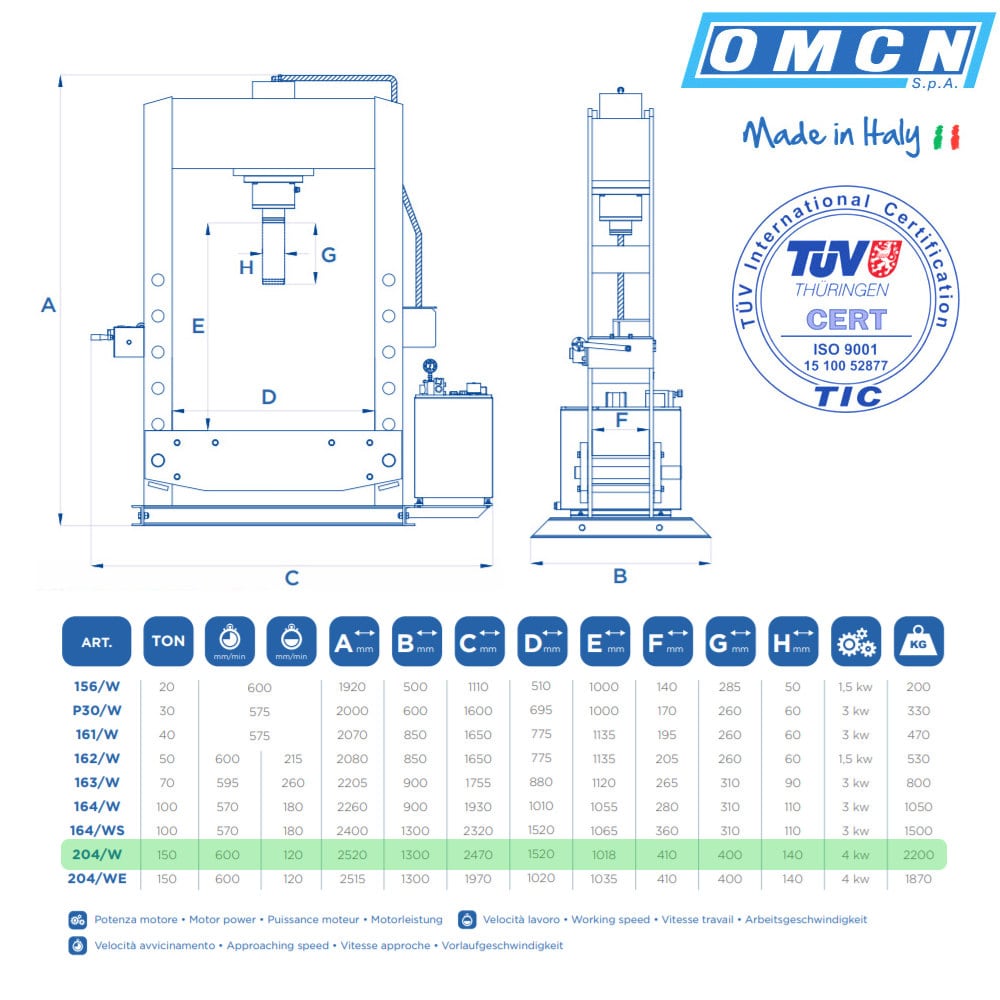 Hydraulikpresse 150t » OMCN 204/W » Elektrohydraulisch