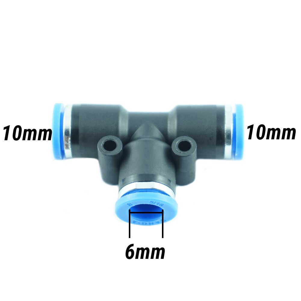 Pneumatikverbindung | T-Verbindung Ø 10 mm + 10 mm + 6 mm