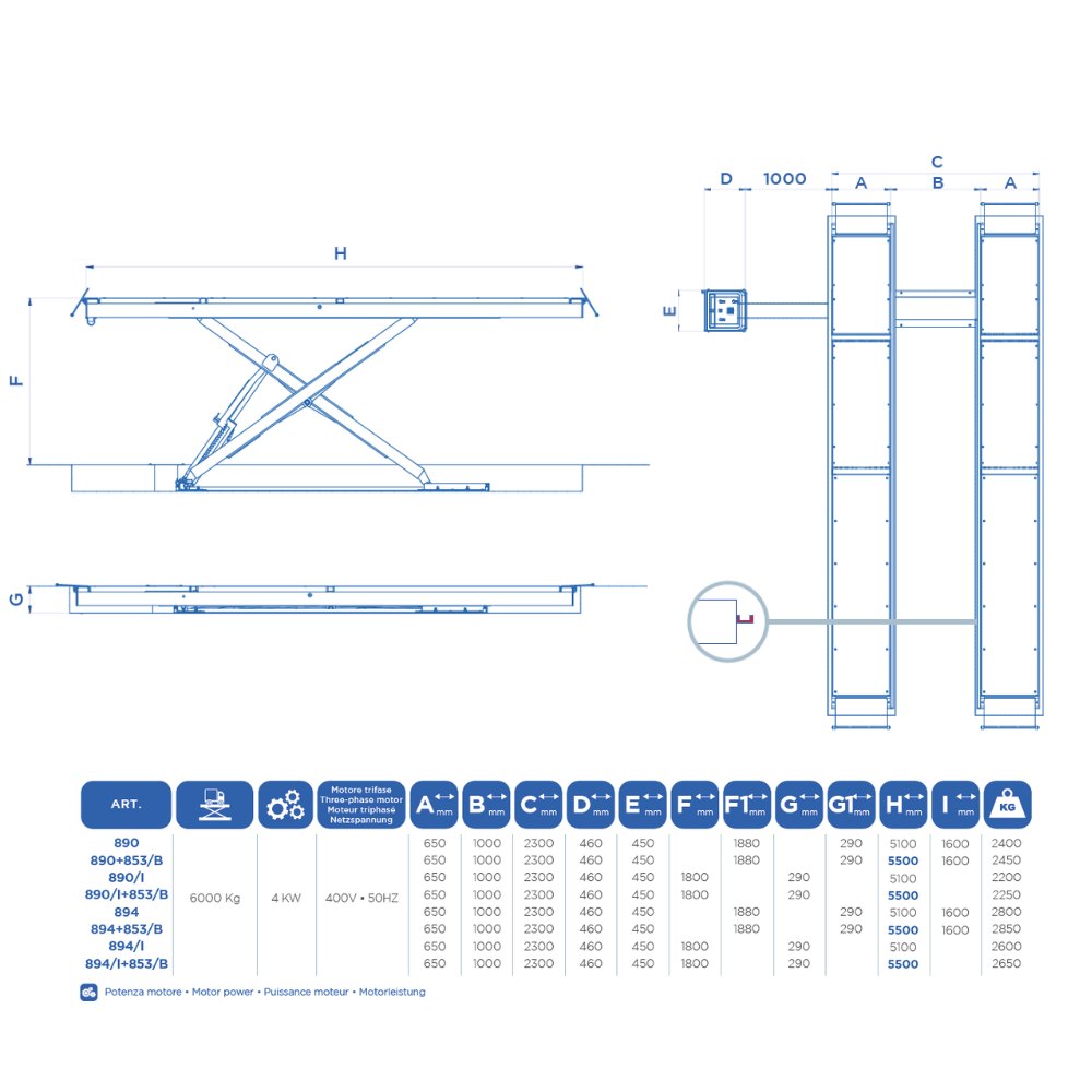 OMCN 894/I+853/B | Scissor Lift 6t | Flat Runways In-ground 5500 mm + Wheel-Free