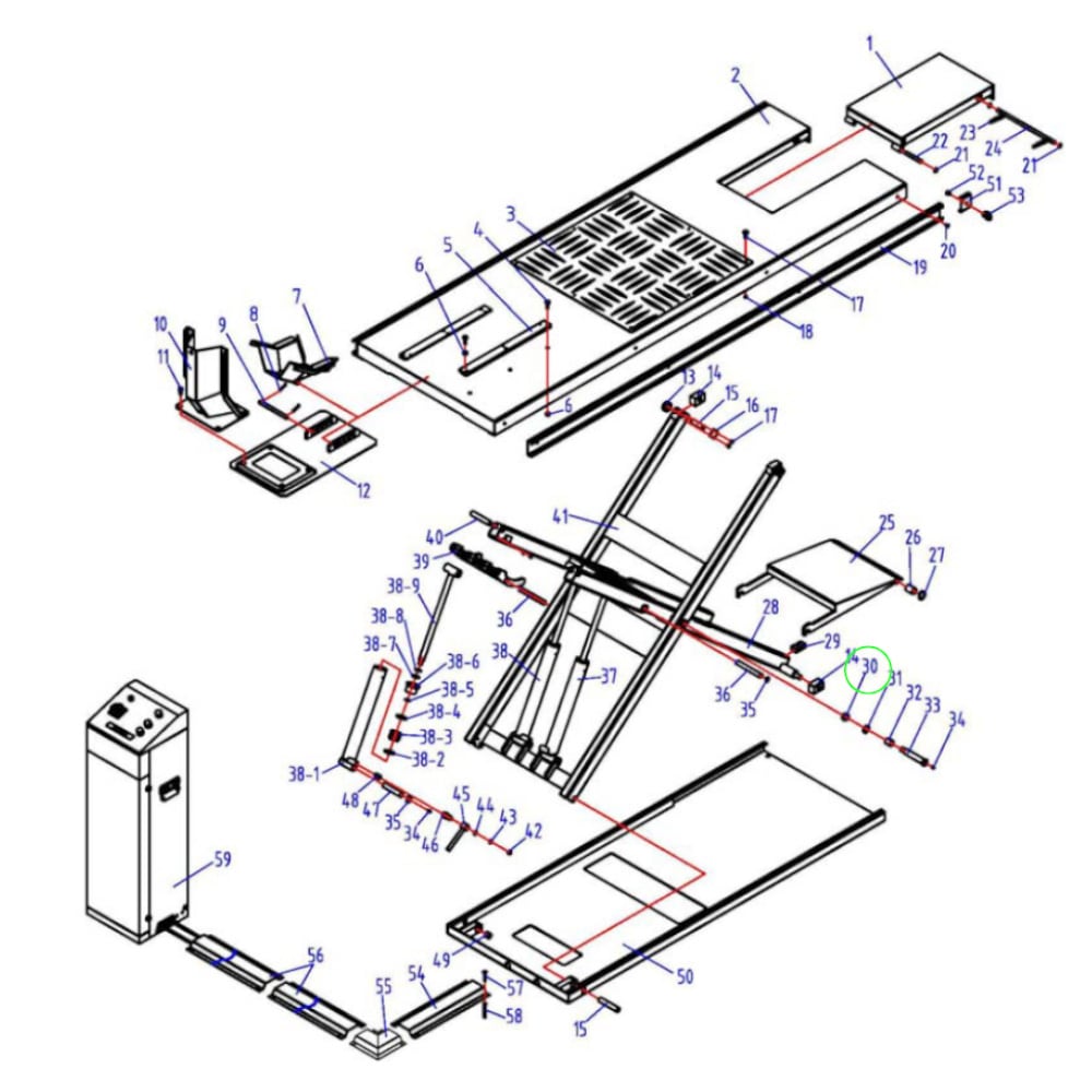 Mutter M16 für Bolzen an Scherenmitte für TRUSTERS / REMO POWERLIFT600LL