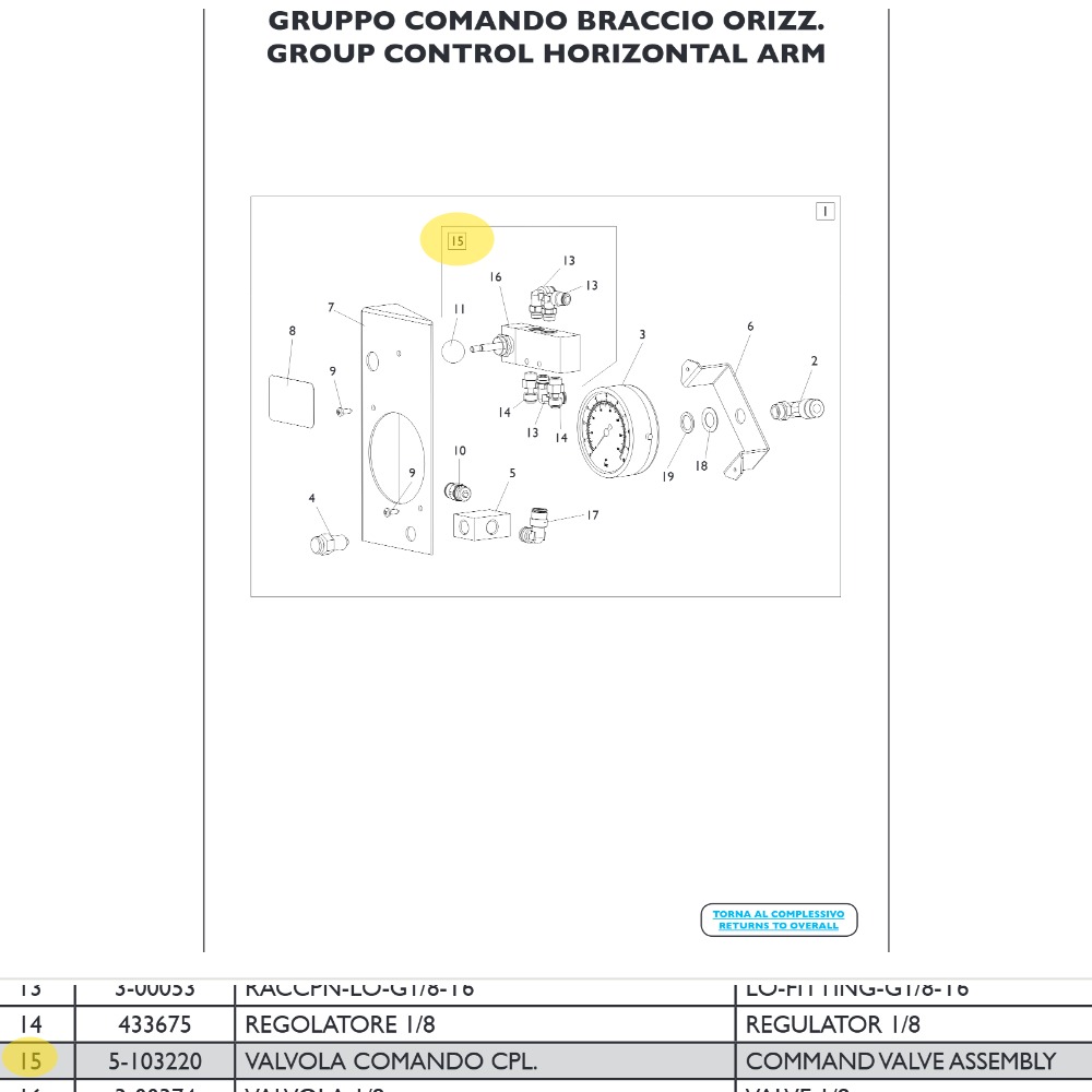 Control valve tyre changer Mondolfo Ferro AQUILA AUDAX | 5-103220