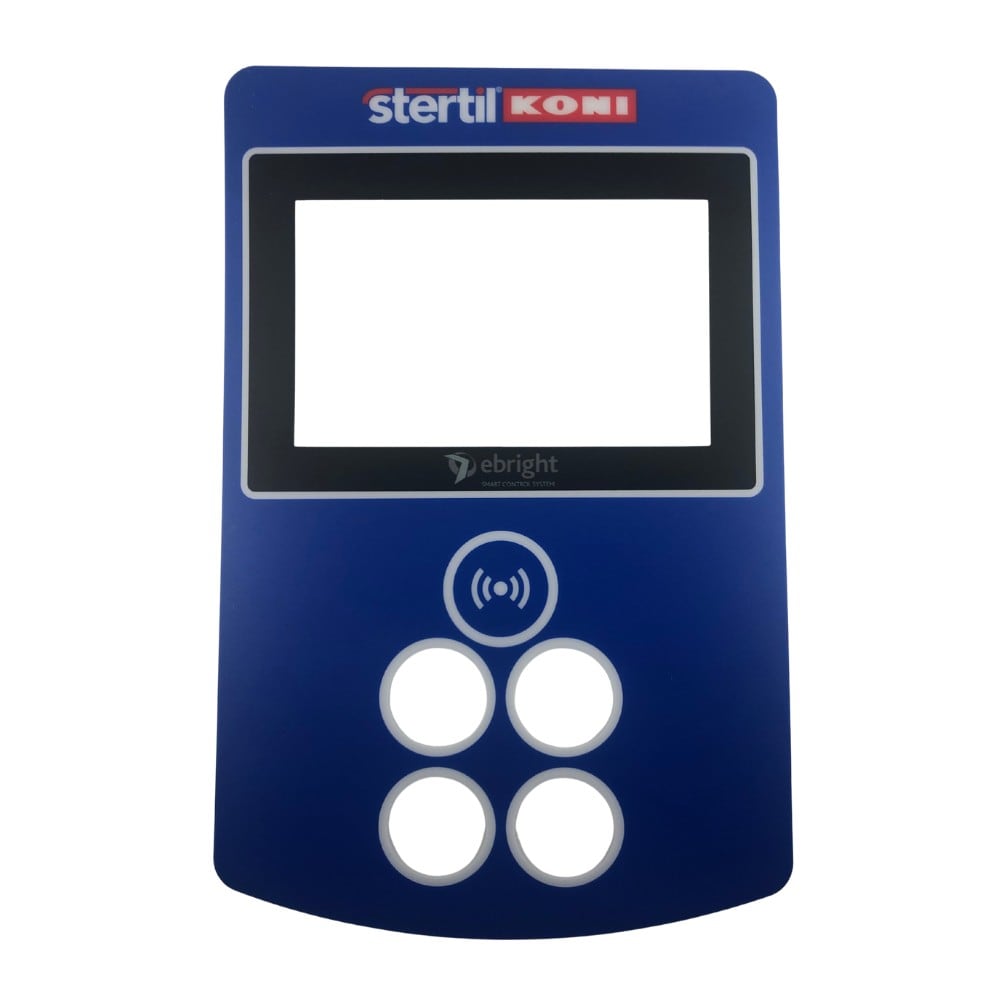 Aufkleber (blau) der Bedientafel für Stertil Koni Radgreiferanlage