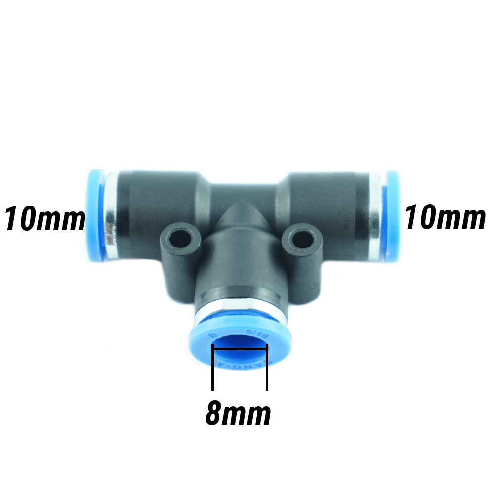 Pneumatikverbindung | T-Verbindung Ø 10 mm + 10 mm + 8 mm