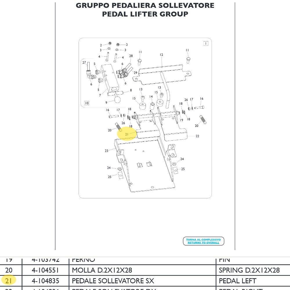 Pedal wheel lift left Mondolfo Ferro AQUILA AUDAX, TORNADO | 4-104835