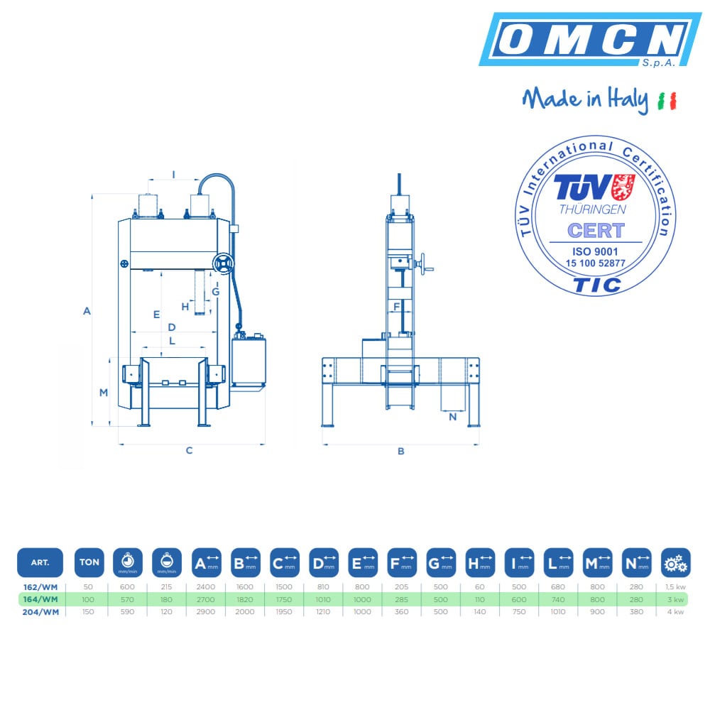 Portalpresse 100t » OMCN 164/WM » Mit beweglichem Tisch
