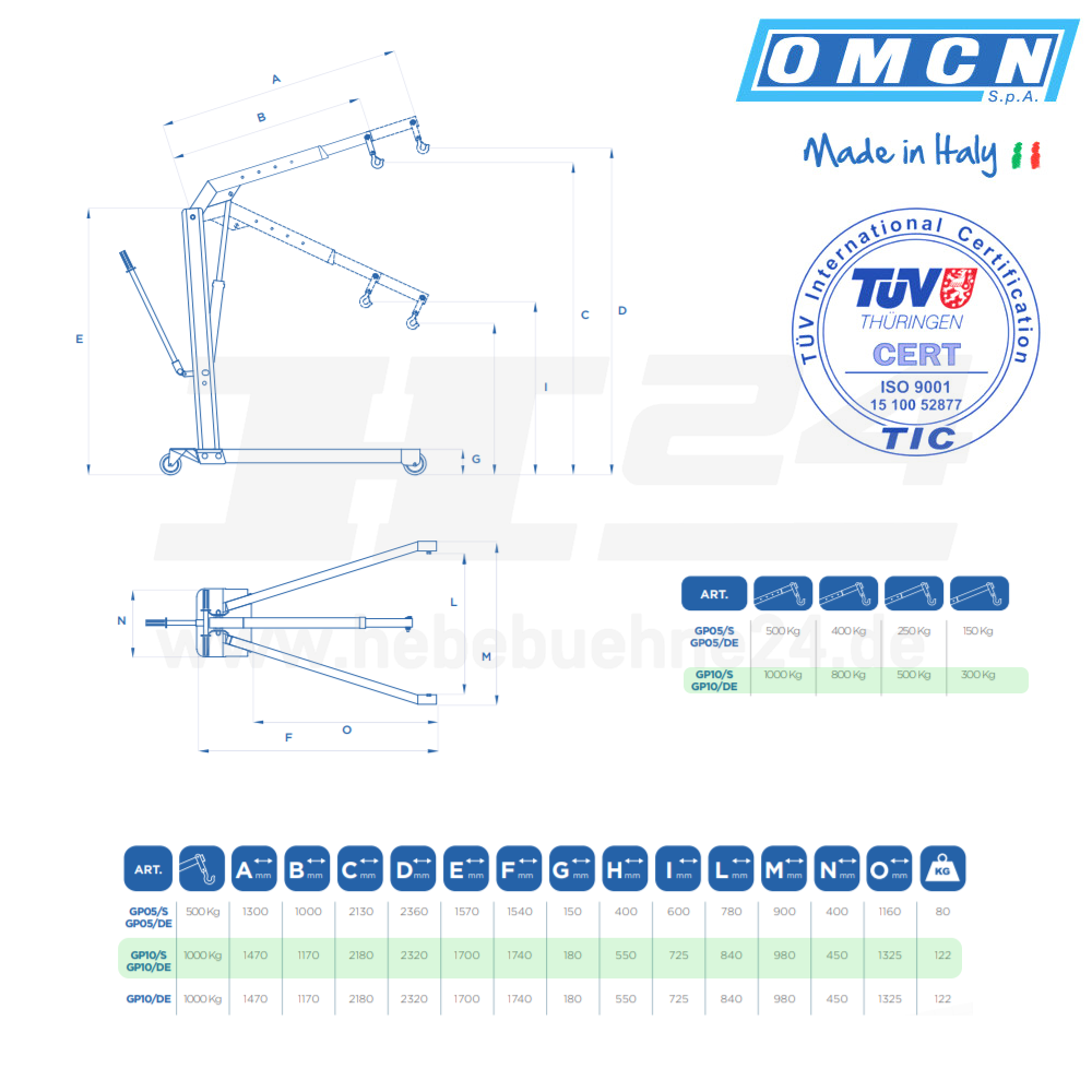 Faltbarer Werkstattkran OMCN GP10/DE | 1000 kg