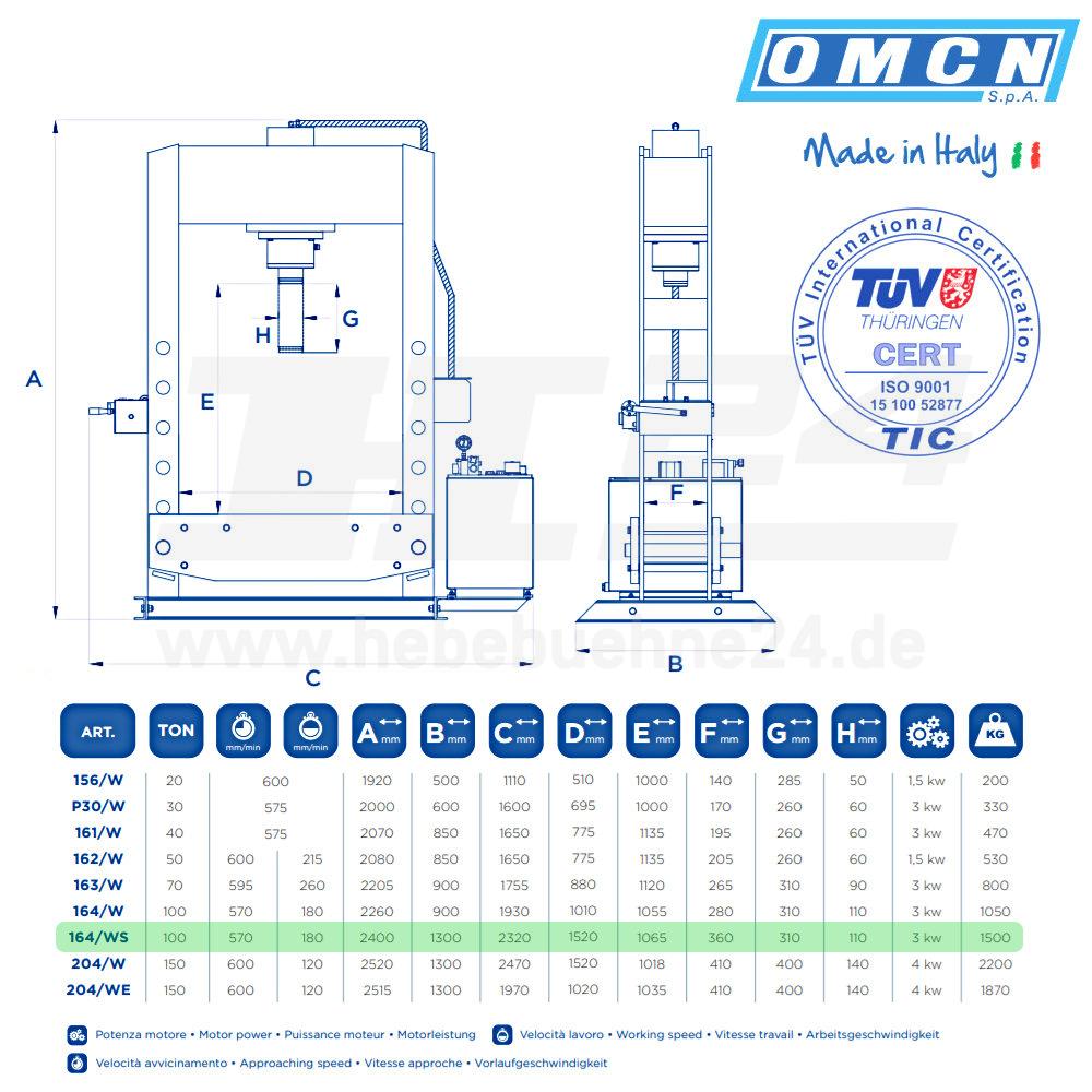 Hydraulikpresse 100t » OMCN 164/WS » Elektrohydraulisch » Große Ausführung