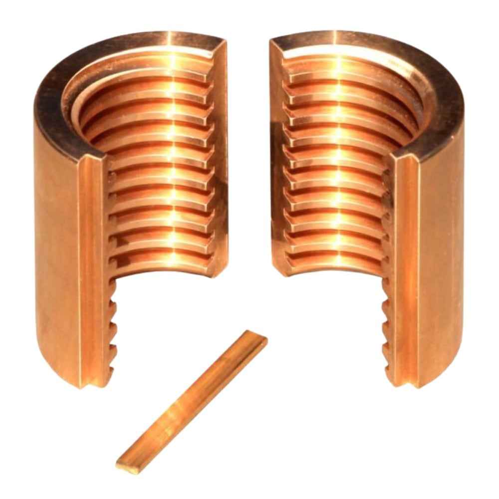 Sicherheitsmutter für HTC Hebebühne Typ HIEV 2/3/4/5, Safety Nut, Halbschalen mit Trapezgewinde Ø45x