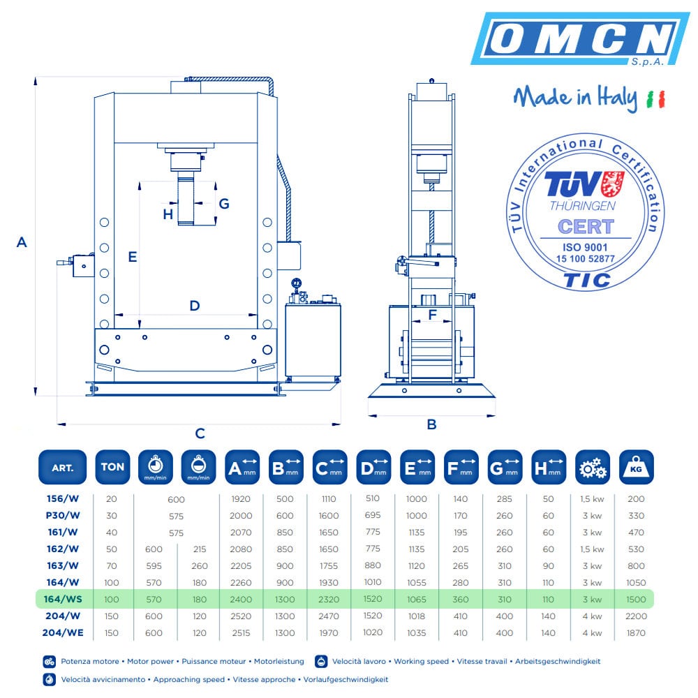 Hydraulikpresse 100t » OMCN 164/WS » Elektrohydraulisch » Große Ausführung