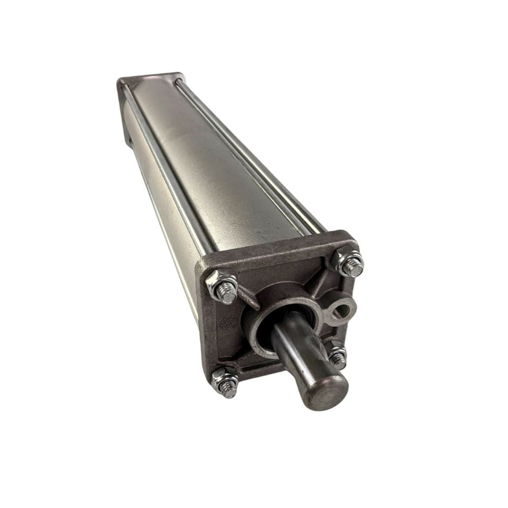 Kolbenstange und Druckluftanschluss des Spannzylinders Corghi CT-Y-A110000 in Detailaufnahme