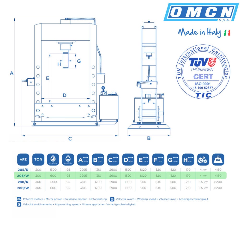 Hydraulikpresse 200t » OMCN 205/W » Elektrohydraulisch