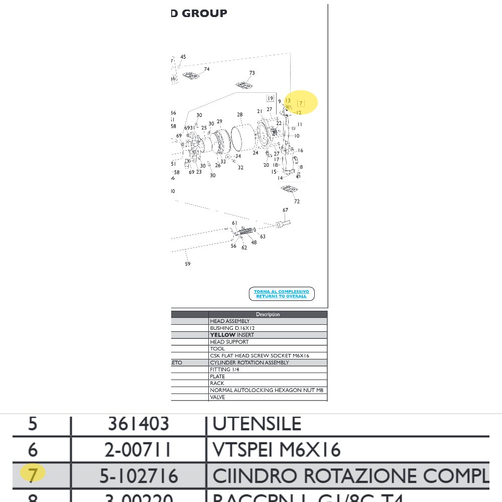 Rotation Cylinder (complete) Corghi Artiglio Master 26 | 5-102716