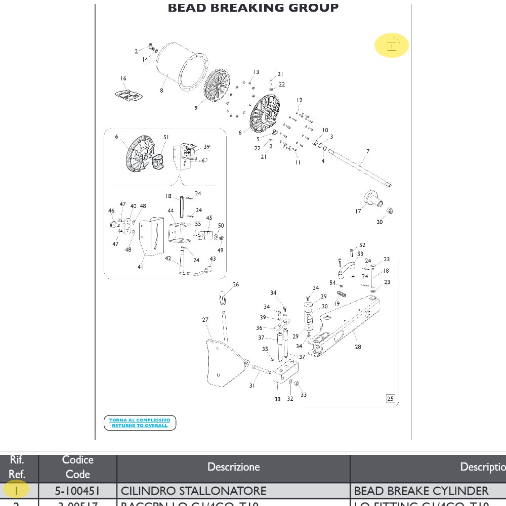 Bead Breaker Cylinder (A2030) Corghi A2020, A2025, A2030, MTS 430 | 5-100451