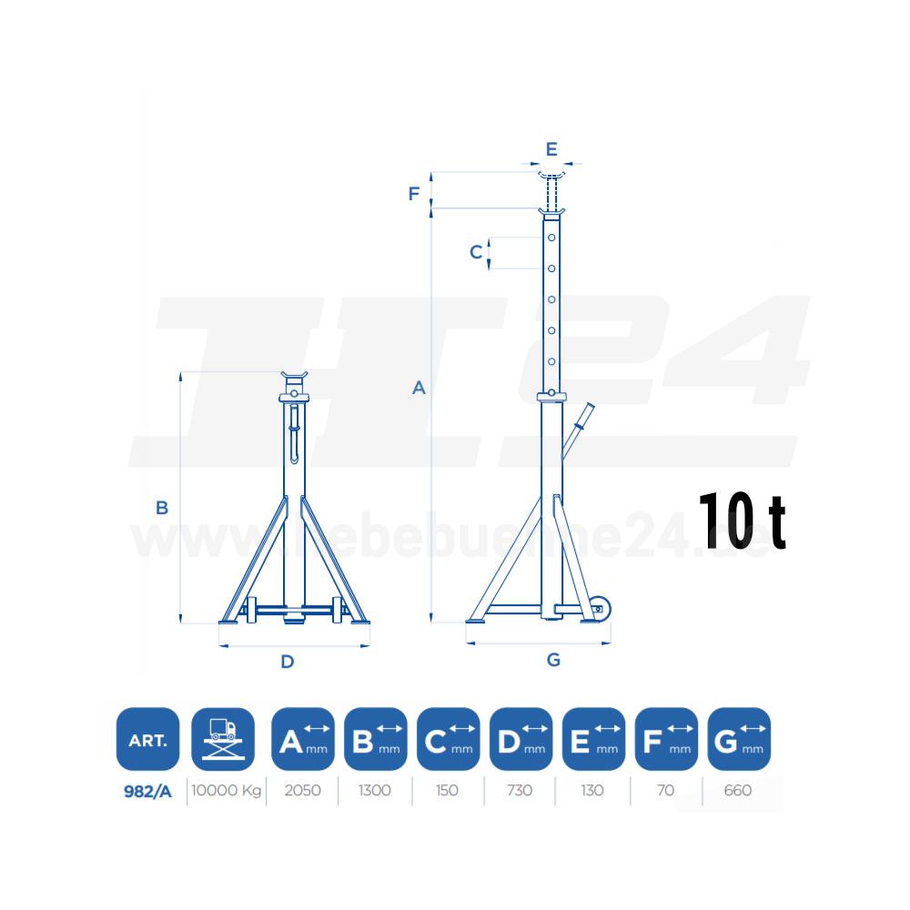 Fahrbarer Unterstellbock mit 10 t Tragkraft » OMCN 982A » 2,12 m Höhe