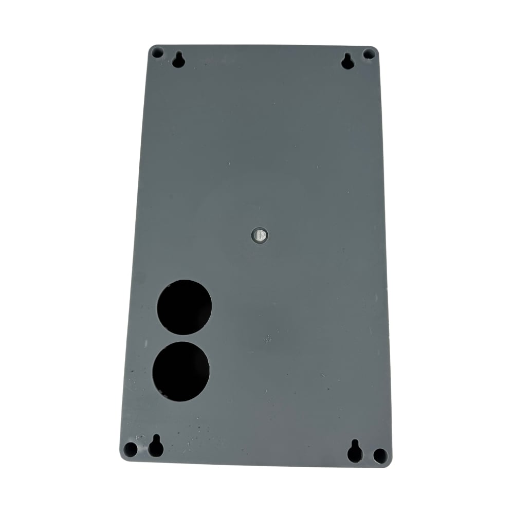 Bedientaster, Hauptschalter und Typenschild am Schaltkasten E.HEB0097-2 der Twin Busch TW 242 E in Detailaufnahme