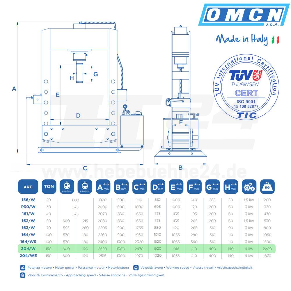 Hydraulikpresse 150t » OMCN 204/W » Elektrohydraulisch