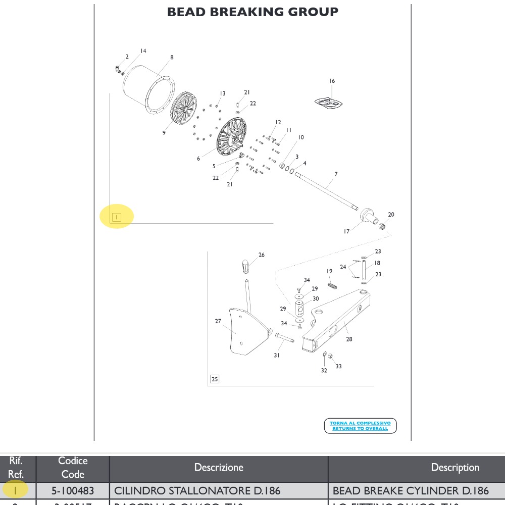 Bead breaker cylinder Mondolfo Ferro AS905, AS912, AS922 | 5-100483